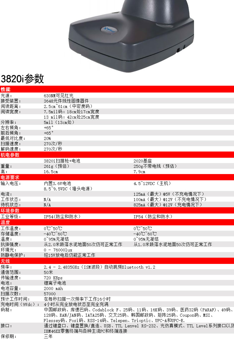 3820i 掃描槍詳細參數(shù)